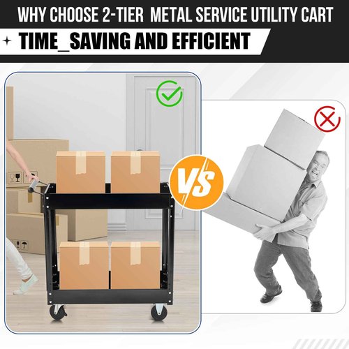 2 Tray Tool Cart, 400 LBS Capacity Rolling Tool Carts On Wheels, Heavy Duty Utility Cart with Pegboard, Mechanic Tool Storage Cart for Garage, Warehouse and Repair Shop