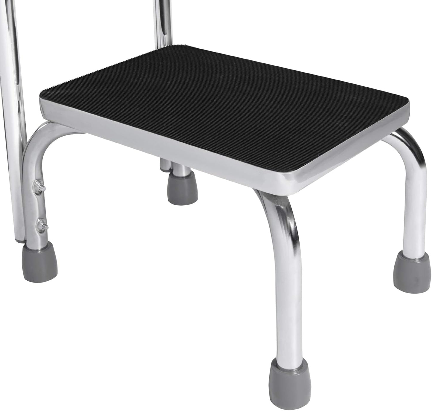 Vaunn Medical Foot Step Stool - Lightweight & Sturdy with Handle | Anti-Skid Rubber Platform, Chrome