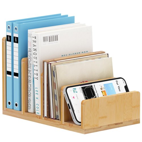 Jotboom Bamboo Mail Organizer,4 Slots Letter Holder for Desk,Vertical Mails Sort Countertop Desk Organizer for Bill/Envelop/File/Ipad/Book,File Folder Mail Sorter for Office Home