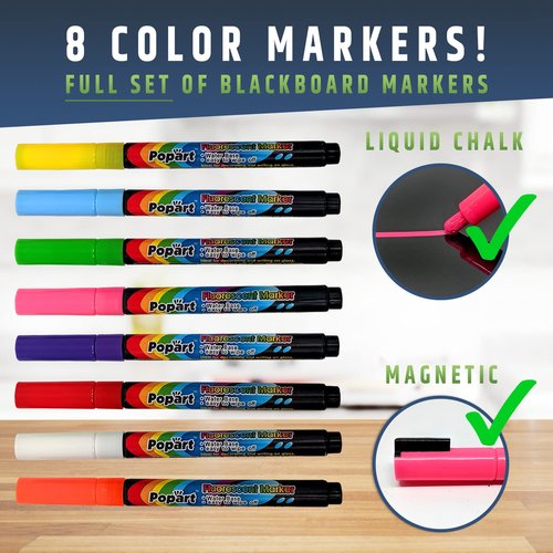 Cute 10"x16" Magnetic Dry-Erase Weekly Menu Blackboard for Kitchen Fridge (with 8 Bright Chalk Markers) & Free Bonus - Grocery/to-Do Lists Board - Daily Dinner Meal Planner Set for Home