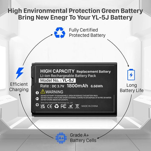 HUAENG 1800mAh YL-5J Battery Compatible with Yealink W56HB W59R W56h/p W59VR W76p W60P W77P W79P W56-BATT One Talk IP DECT 3.7V