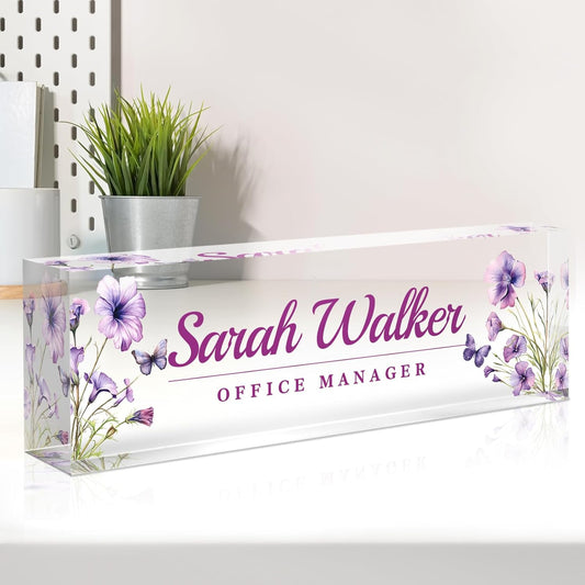 Skiennix Personalized Desk Name Plate - Elegant Acrylic Office Decor for Professionals | Purple