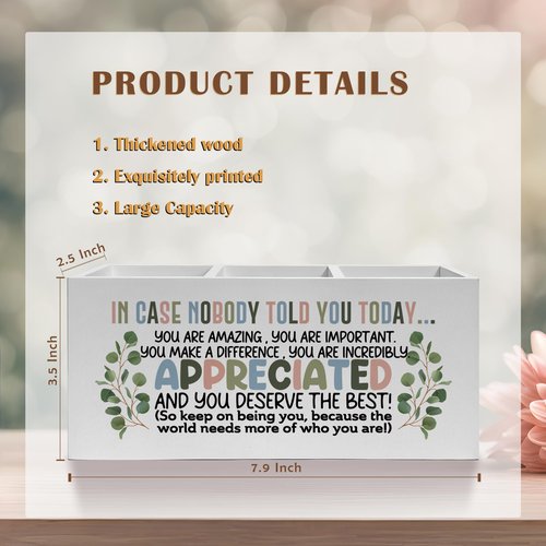 FITIE Boho Inspirational Pencil Pen Holder for Desk, Appreciation Gifts for Coworkers, Boss Gifts for Women Men Wooden Pencil Holder Organizer for Home Office Desk Accessories