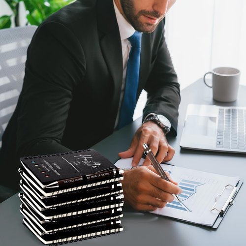 TecUnite 80 Pcs Motivational Spiral Notebooks with Sticky Notes Bamboo Pen Bulk Inspirational Journals Employee Appreciation Gifts for Teacher Team Coworker Colleagues Volunteer Nurse Staff (Black)