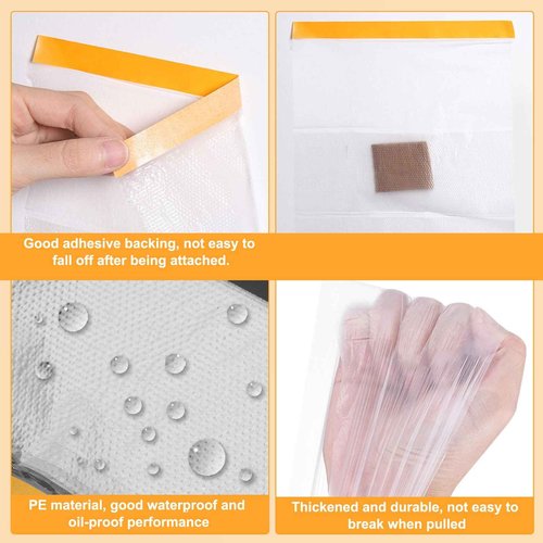 HARFINGTON 3 Rolls Pre-Taped Masking Film 177.2" x65.6ft Double Adhesive Tape and Drape Painters Plastic Drop Cloth Film with Tape Plastic Sheeting for Automotive Painting Covering