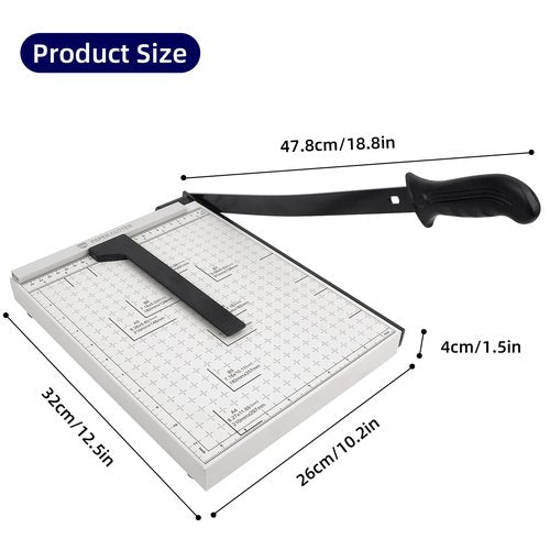 Guillotine Paper Cutter, 12 Inch Heavy Duty Guillotine, 12 Sheet Capacity Stack Paper Trimmer with Safety Blade Lock, 12" Cutting Length and Paper Cutter Slicer for Office Home School