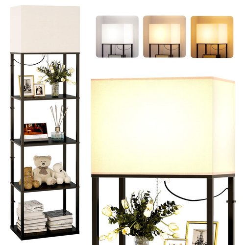 addlon Floor lamp with Shelves Super Large Size (19''W), 5-Tier Modern Floor lamp with 3 Color Temperatures LED Bulb, Display Shelf lamp for Living Room, Bedroom and Office - Black
