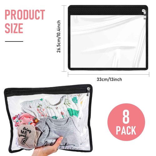 Outus 8 Pcs Clear Zipper Pouches Pencil Pouches PVC Makeup Pouch Envelopes Folder Storage Multi Purpose Pouch Document File Organization Bags, Office Supplies (Black Edgin,13 x 10.5 Inches)