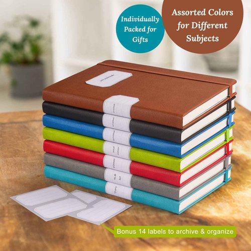 Blank Journal Notebook, 7 Pack Leather Unlined Notebook Journal for Women Men, Plain Notebooks Bulk for School, Work, Sketchbook, Writing, Drawing, 120 GSM Thick Paper, Hardcover, A5, Multi Colors