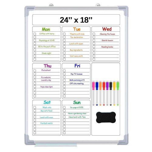 Lincia Magnetic to Do List Whiteboard for Wall 24" x 18" Large Weekly Dry Erase Board, Hanging Double-Side White Board Calendar for Planning Drawing Memo Home Kitchen Office(White)
