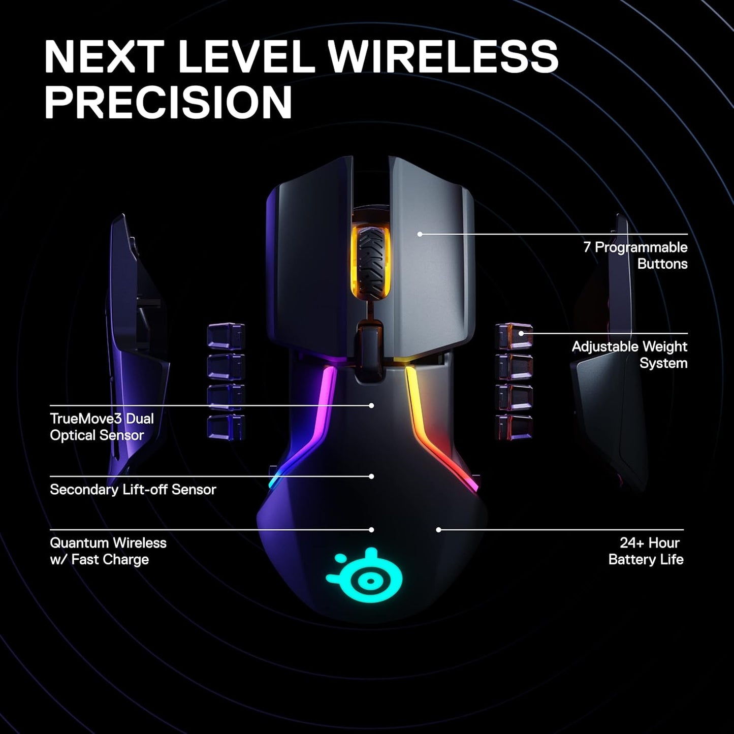 SteelSeries Rival 650 Wireless Gaming Mouse - Rapid Charging, 12,000 CPI Dual Sensor, RGB Lighting