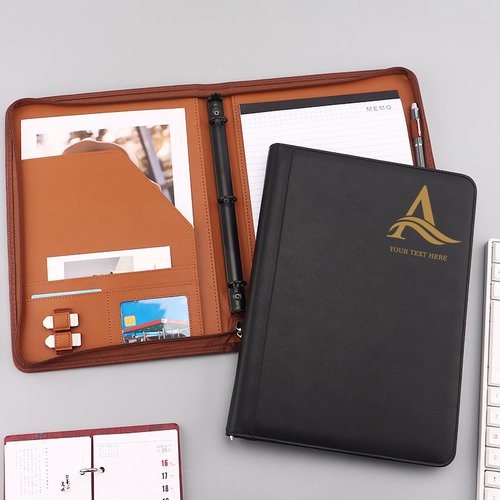 Personalized 3 - Ring Binder with Zipper, Customizable Design for Logo/Photo/Quote, Multi - Pocket Document Holder Ideal for Business Presentations, Students & Daily Organization, Brown
