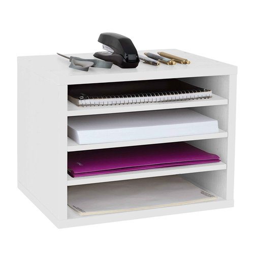 AdirOffice Shelf Desk Organizer, Wood 4-Tiered Stackable Shelves File Mail Organizer Paper Storage, Letter, Document Folder Holder for Office, Home, Classroom and More (White)