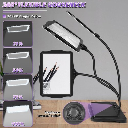 Skiennix 5X Rechargeable Magnifying Glass - LED Light & Flexible Gooseneck Stand | Ideal for Reading, Crafts & DIY