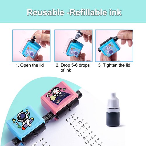 4PCS Teaching Stamps for Kids,Smart Math Roller Stamps,Math Practice Stamps,Addition Subtraction Multiplication Division Math Learning Stamps for Home Preschool Kindergarten Classroom Supplies