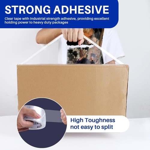 RAZCC Heavy Duty Clear Packing Tape - 12 Rolls with Dispensers | 2" x 65 Yards Each, Perfect for Shipping & Moving