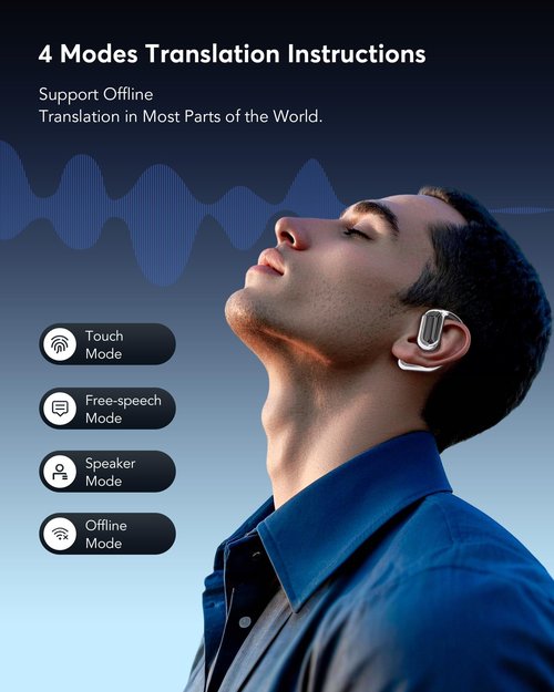 AI Translation Earbuds Real Time, Translator Bluetooth 5.4 Headphones 144 Languages OWS LCD Touch Screen Open Ear Translating Earphones Audifonos Traductores, Perfect for Travel, Business & Learning
