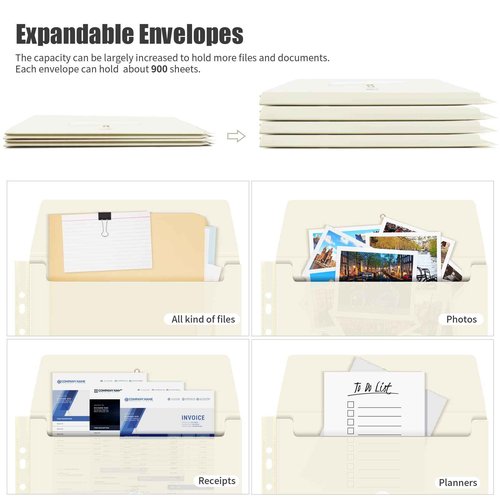 Uquelic Large Folio Document Organizer, Important Document Organizer with 8 Expandable A4 Size & 4 A5 Size Plastic Document Envelopes for Important Paper Files,Photos, Letters, Labels Included (Black)