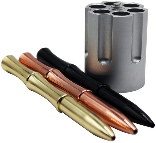 Caliber Gourmet Pen Holder & Paper Weight, Cast Aluminum Office Gift – Cool Pencil Holder for Desk Men, Funny Pen Stand, Gun Decor Accessory, Unique Vintage Desk Gadget