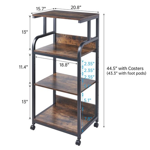Fannova 4-Tier Printer Stand with Adjustable Storage Shelf, Large Tall Printer Table with Wheels for Home Office Small Spaces Organization, Rustic Brown