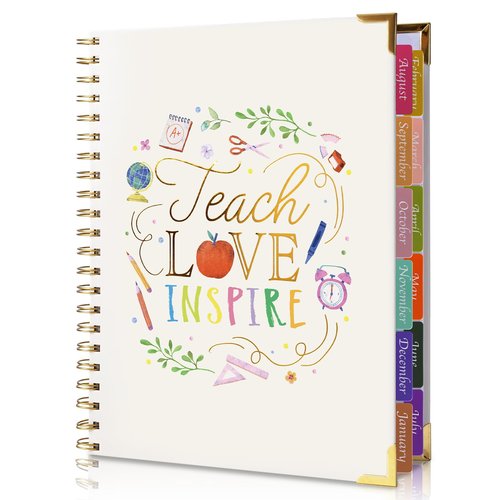 Teacher Planner 2025-2026 Academic Year, Weekly & Monthly Teacher Lesson Planner from AUG. 2025-JUL. 2026, Storage Pocket, Gold Foil Cover, Monthly Quotes，Stickers, Laminated Tabs（8.5" x 11"）