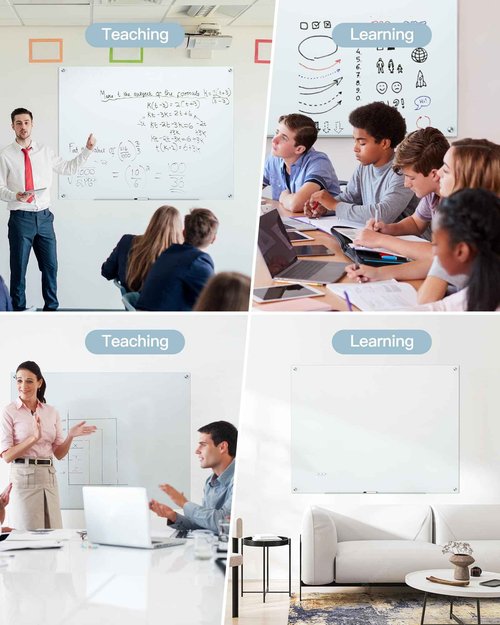 VUSIGN Glass Whiteboard 36" x 48" Magnetic Dry Erase for Office, School, Home, Frameless Mounting, Includes 4 Magnets, 2 Markers and 1 Erasers