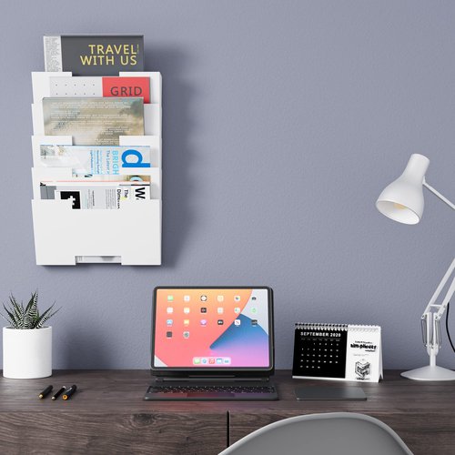 Wallniture Lisbon Metal Wall File Holder Organizer, Wall Mount File Holder, 5-Tier Office Decor and Magazine Holder, File Folders Letter Size White Rack