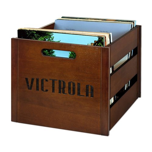 Victrola Wooden Record Crate – Tabletop Vinyl Album Holder, No-Tool Assembly, Holds Over 50 Records, Real Wood Construction, Elegant Design (Espresso)