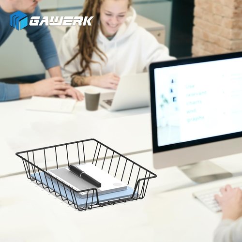 Gawerk Desk Tray Organizer - A4 File & Magazine Storage Baskets | Black, Set of 3