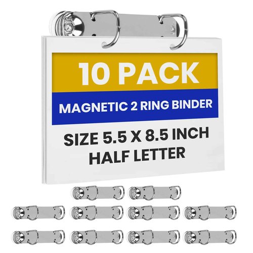 2 Ring Binder Mechanism, Magnetic Ring Binder 1 Inch, D Shaped Ring, for Hanging A5 Paper (Size 5.5 x 8.5 Inch, Half Letter), Pack of 10