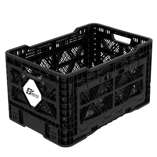 Bigant Heavy Duty Collapsible & Stackable Plastic Milk Crate-Medium Size, Black, Stackable Open Front Organizer, Set of 1, Snap Lock Foldable Industrial Garage Storage Bin Container Utility Basket