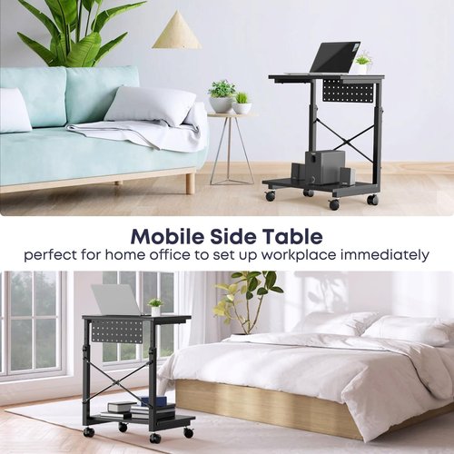 PUTORSEN Height Adjustable Computer Tower Stand - 2-Tier ATX-Case PC Floor Stand with Rolling Wheels, Black