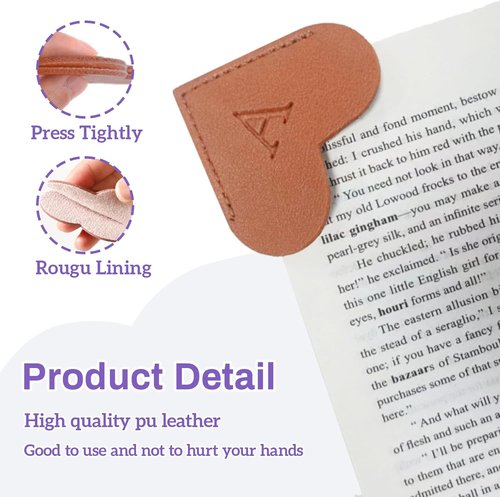 MOTEERLLU Personalized Leather Heart Bookmark - Custom Initials, Handmade Gift for Book Lovers (Brown E)