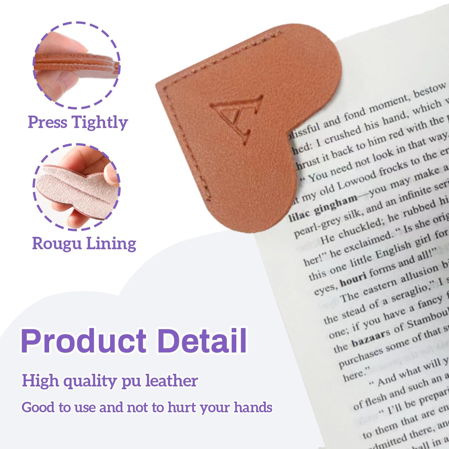 MOTEERLLU Personalized Leather Heart Bookmark with Initials, Handmade, Cute Custom Corner Book Marks for Reading Women, Teachers, Students, Book Lovers Gifts, Book Accessories (Brown F)