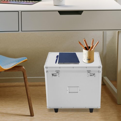 File Organizer Boxes Rolling File Boxes Portable Files Storage Box with 2 Wheels Locking Mobile Storage File Box with Telescopic Handle Three-digit Password Design (19.2*15*16in, Silver)