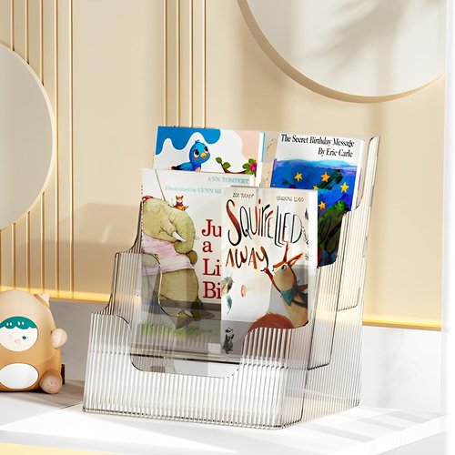 Gagee 2 Pack Brochure Display Stand or Wall Mount 8.5 x 11 inch,3 Tier Magazine Holder,Clear Stands for Display Literature,Brochures,Pamphlet,Flyer,Paper Document