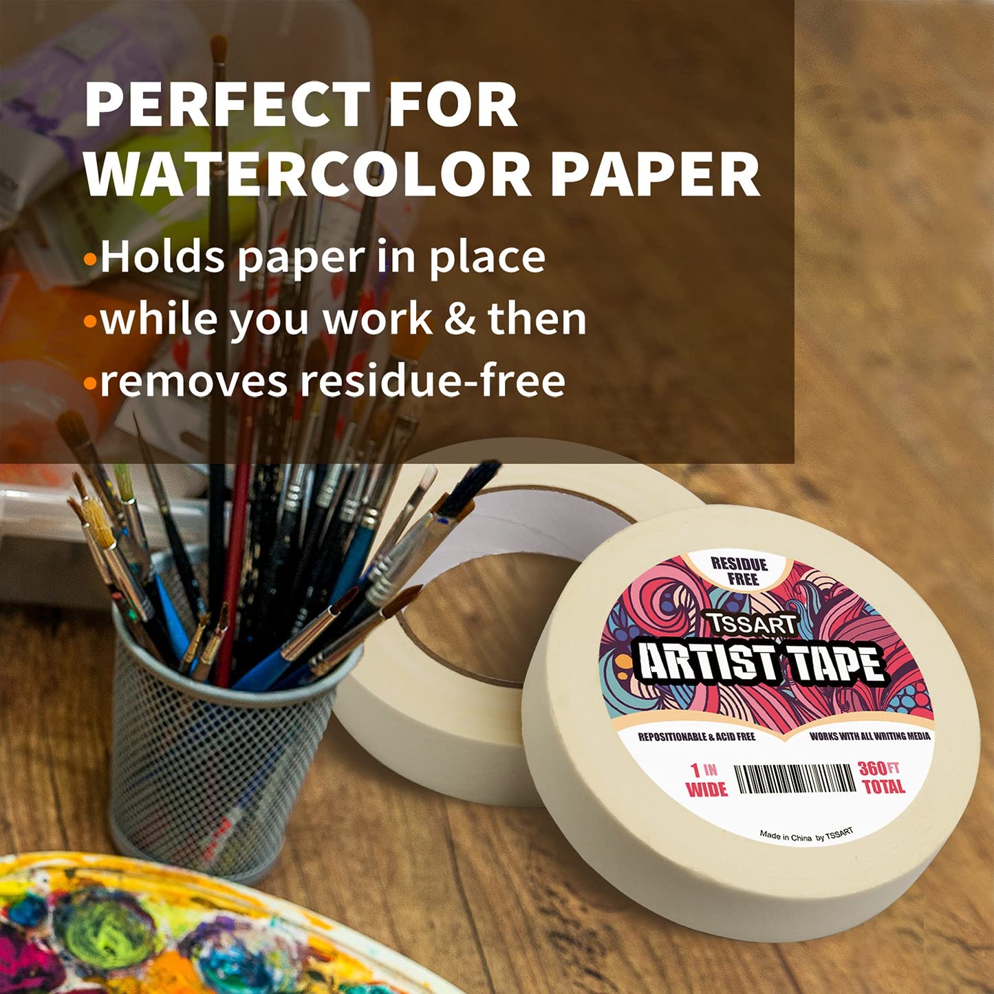 Artist Tape 2 Pack - Acid-Free White Masking Tape for Watercolor Painting & Framing | 1 Inch Wide, 360FT Total