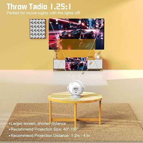 [Built-in Apps] 5G WiFi Bluetooth Smart 360¡Æ Rotatable Projector,4K support HD Portable Projector, Mini Projector with Stereo Speaker. Indoor, Outdoor Use,Compatible with TV Stick Smartphone/ pc/USB