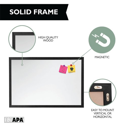 Ilyapa Extra Large Dry Erase Board for Wall - Wood Framed Magnetic White Board - 24 x 36 Inches Decorative Wall Hanging Menu Whiteboard - Black