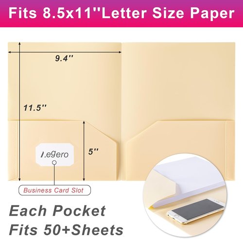 Aegero Plastic Folders - Durable 2-Pocket File Folders with Business Card Slot | 7 Pack, Sakura Pink