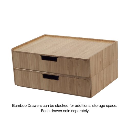 MobileVision Bamboo Drawer Large, Monitor Stand & Stackable Storage Solution for office products pens, pencils, scissors, notepads, business cards and more