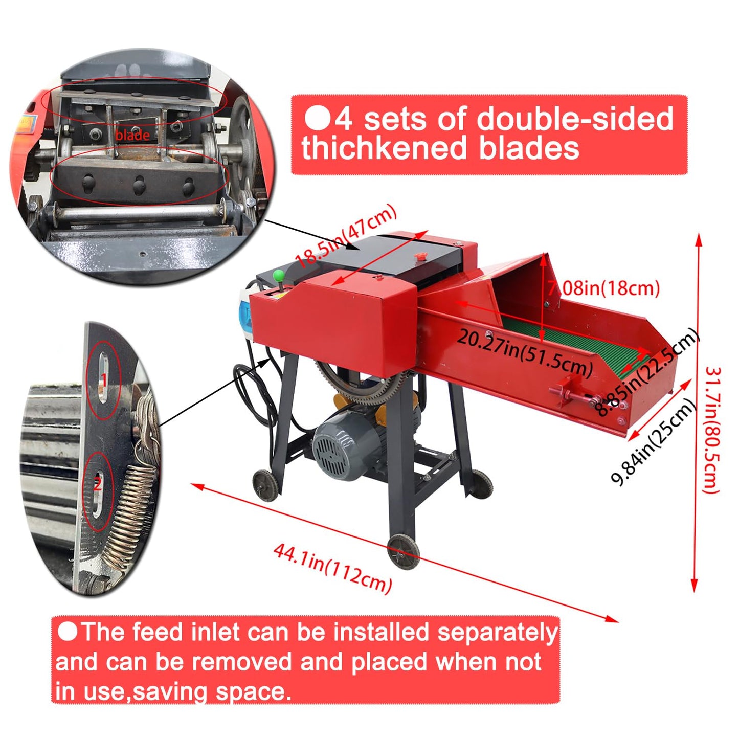 HayWHNKN Chaff Cutters Cutting Grass Chopper Corn Straw Cutter Pulverizer Hay Crusher for Animal Feed Process Auto Feed Straw Silage Machine 220V 3KW 4 Blade(with Conveyor)