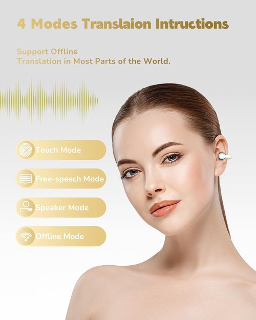 SRICH AI Translation Earbuds Real Time, 3-in-1 Translator Earbuds 144 Languages & Accents, Audifonos Traductores Inglés Español,Open Ear Clip Wireless Headphones with Charging Case fit iOS & Android