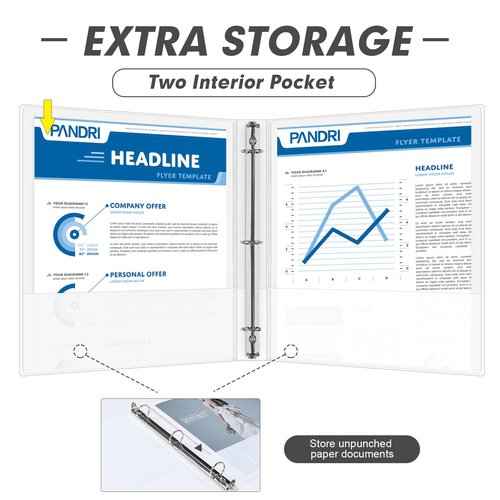 3 Ring Binder 1 Inch, PANDRI 12 Pack 1-Inch Binder Fits Letter Size 8.5'' x 11'' Paper, Versatile Binders for Office Home School, 2 Pockets, White