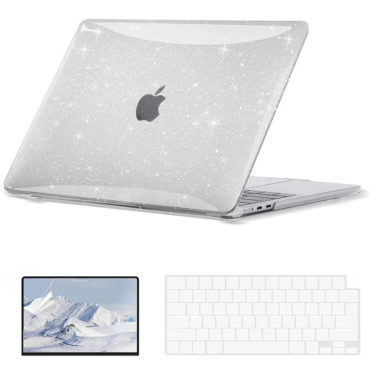 EooCoo Case Compatible with MacBook Air 13 inch M5 2026-2022 Release M4 M3 M2 A3449 A3240 A3113 A2681, Glitter Hard Shell&Keyboard Skin Cover&Screen Protector for Mac Air 13.6 inch, Sparkly Clear