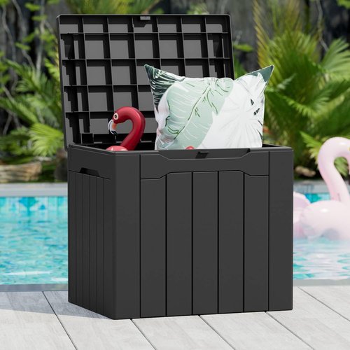 Greesum 31 Gal Resin Deck Box - Weatherproof Outdoor Storage for Patio & Garden Tools | Lockable, Black