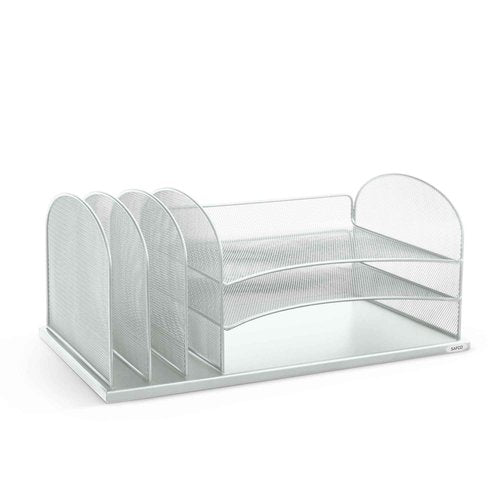 Safco Onyx Desk Organizer with 3 Horizontal and 3 Upright Trays, Durable Steel Construction, Silver