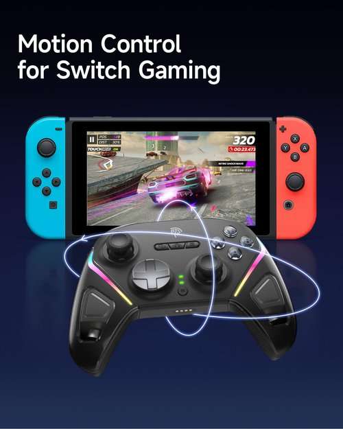 EasySMX D10 Wireless Gaming Controller – TMR Joysticks, Dual-Mode Triggers, Mechanical Keys, 1000Hz Polling, RGB – Bluetooth Gamepad for PC/Switch/Switch 2/iOS/Android TV with Charging Dock