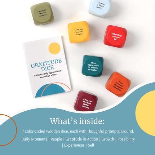 Gratitude Dice Set - Color-Coded Wooden Dice for Daily Reflection | Mindfulness & Self-Care Tool for Journaling, Therapy & Families