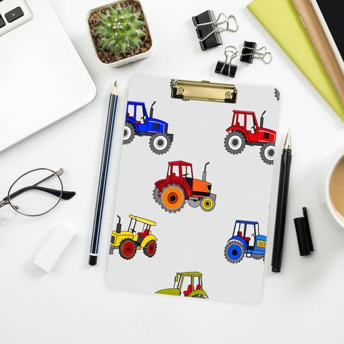 Tractor Print Farm Vehicle Colorful Acrylic Clipboard Student Clipboards 12" x 9" Kids Clinical Clip Boards Art Office Nursing School Gold